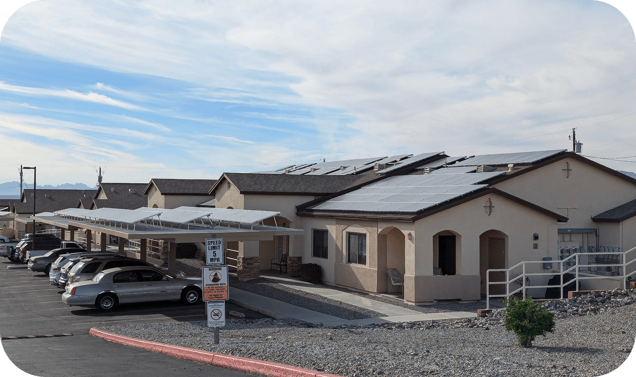 Exterior of single level apartment homes